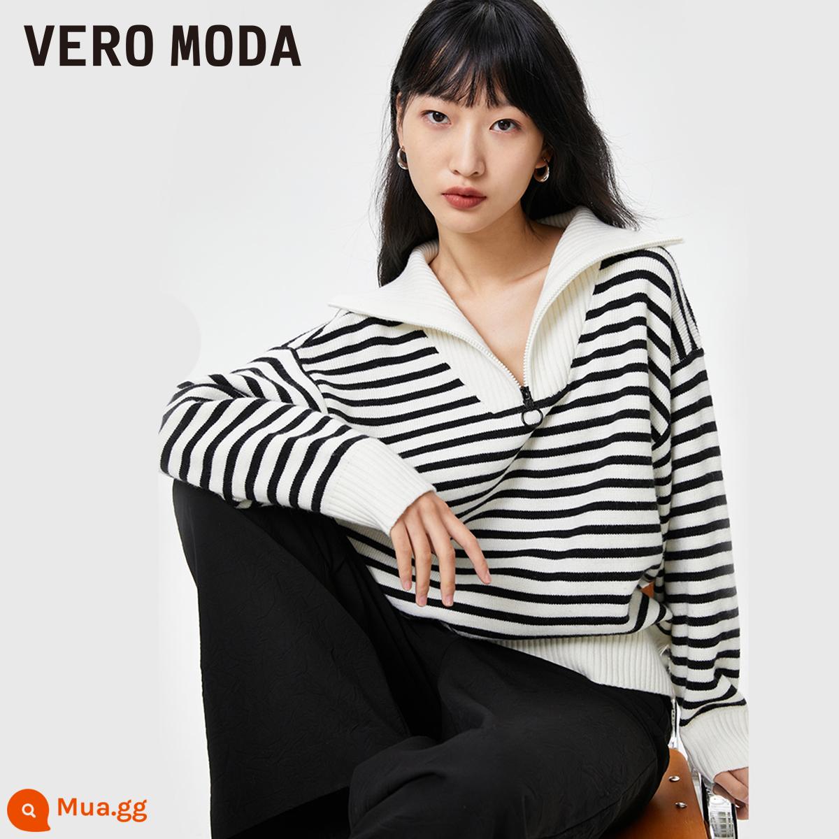 Áo len dệt kim Vero Moda nữ thu đông mới 2022 Áo len sọc bên trong kiểu Hàn Quốc 323113006▲ - Đơn mua hàng đen S59