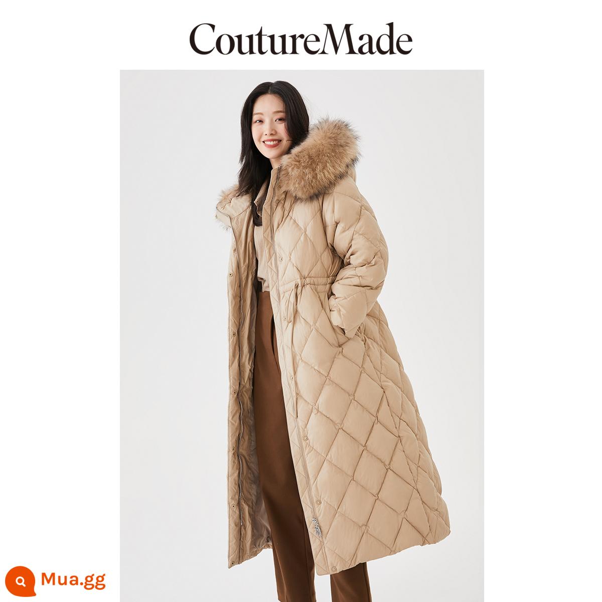 Couture Made Down Jacket 2023 Early Spring New 90% Lông ngỗng màu trắng Cổ áo có mũ trùm đầu Đi lại đơn giản▲ - C13 kaki nhạt