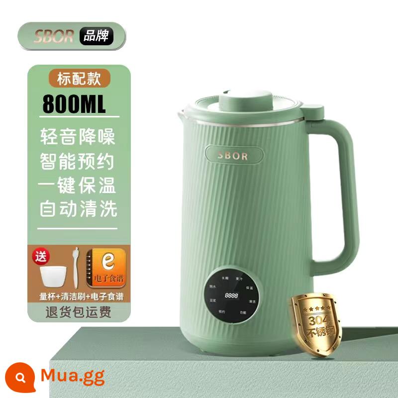 Máy làm sữa đậu nành SBOR của Đức hộ gia đình hoàn toàn tự động ánh sáng âm thanh nhỏ mini đa năng máy phá tường mới không cần nấu và không lọc - Matcha xanh-800mL [lót inox] 1-2 người