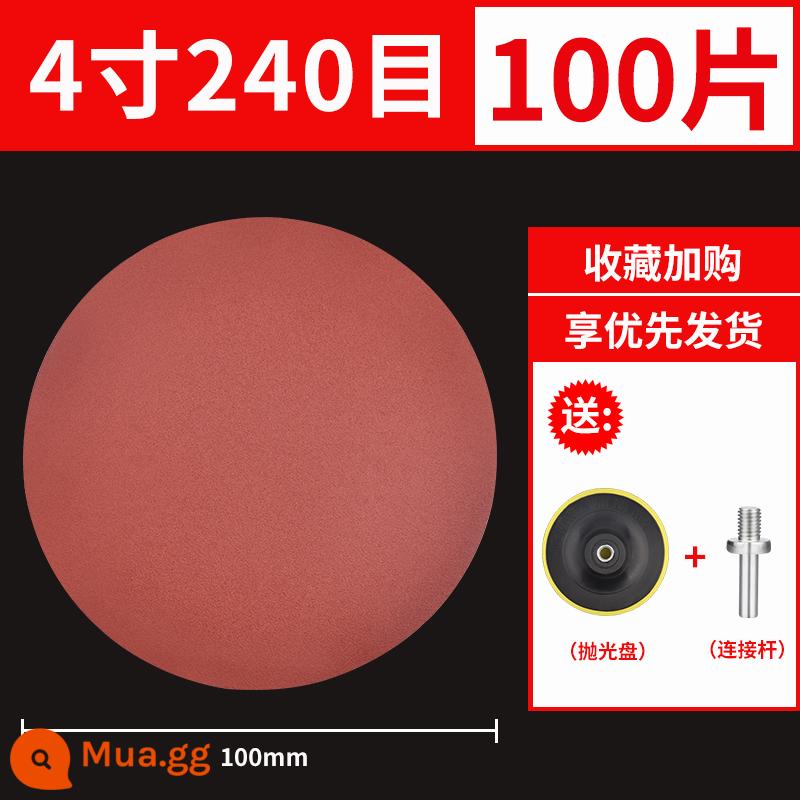 4-Inch Giấy Nhám Thông Tắc Đường Ống Gỗ Treo Tường Máy Mài Đánh Bóng Tròn Hút Lưng Nhung Tự Dính Máy Mài Góc Đĩa Mài - [4 inch 240 lưới] 100 miếng chải đi kèm đĩa đánh bóng + thanh nối