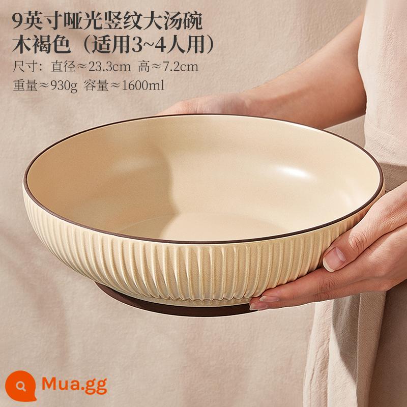 Bát cá dưa cải cực lớn 2022 mới 12 inch bát canh hộ gia đình cá luộc lát bát sứ - Chậu gỗ lớn có sọc dọc mờ 9 inch (thích hợp cho 3 đến 4 người)