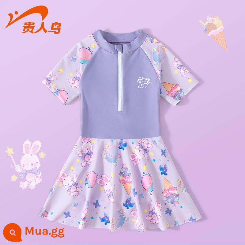 Áo tắm trẻ em Noble Bird 2023 New Girls Summer Big Boy Girl Baby Bơi một mảnh Kem chống nắng Suối nước nóng - Màu tím nho [kiểu quần culottes]