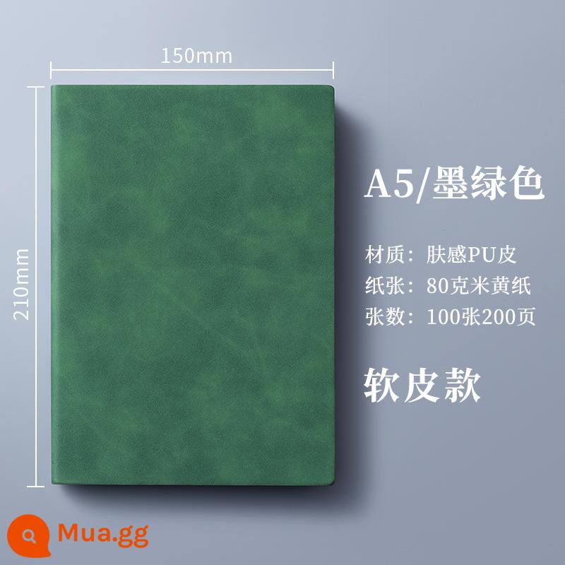 máy tính xách tay a5 có thể in tùy chỉnh LOGO khóa dày máy tính xách tay văn phòng kinh doanh có khắc nhật ký da đơn giản và tinh tế b5 sổ ghi chép cuộc họp lớn sổ làm việc da mềm notepad hộp quà tặng - A5 xanh đậm-200 trang (không khuy + bìa mềm)