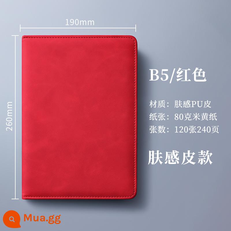 máy tính xách tay a5 có thể in tùy chỉnh LOGO khóa dày máy tính xách tay văn phòng kinh doanh có khắc nhật ký da đơn giản và tinh tế b5 sổ ghi chép cuộc họp lớn sổ làm việc da mềm notepad hộp quà tặng - B5 đỏ-240 trang (không khóa + lắp bút)