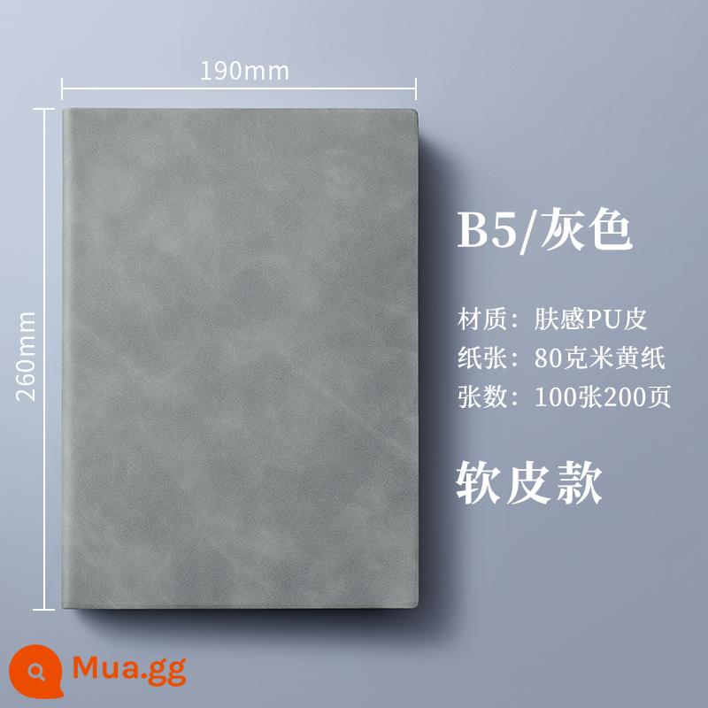 máy tính xách tay a5 có thể in tùy chỉnh LOGO khóa dày máy tính xách tay văn phòng kinh doanh có khắc nhật ký da đơn giản và tinh tế b5 sổ ghi chép cuộc họp lớn sổ làm việc da mềm notepad hộp quà tặng - B5 xám-200 trang (không khóa + da mềm)