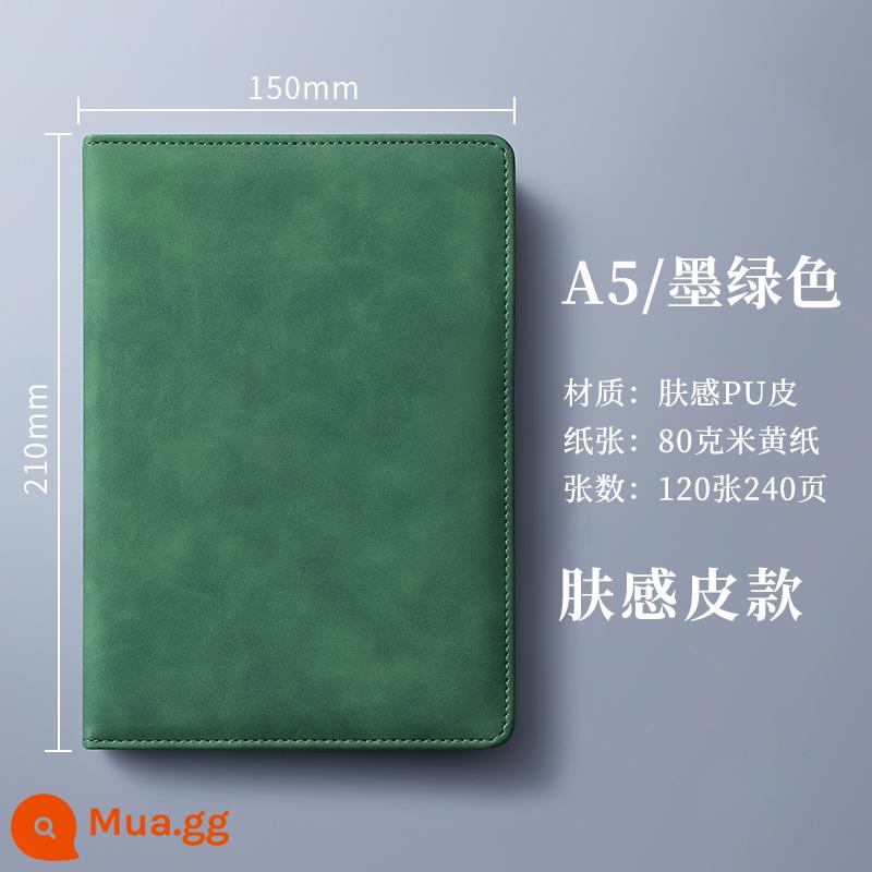 máy tính xách tay a5 có thể in tùy chỉnh LOGO khóa dày máy tính xách tay văn phòng kinh doanh có khắc nhật ký da đơn giản và tinh tế b5 sổ ghi chép cuộc họp lớn sổ làm việc da mềm notepad hộp quà tặng - A5 xanh đậm-240 trang (không khóa + lắp bút)