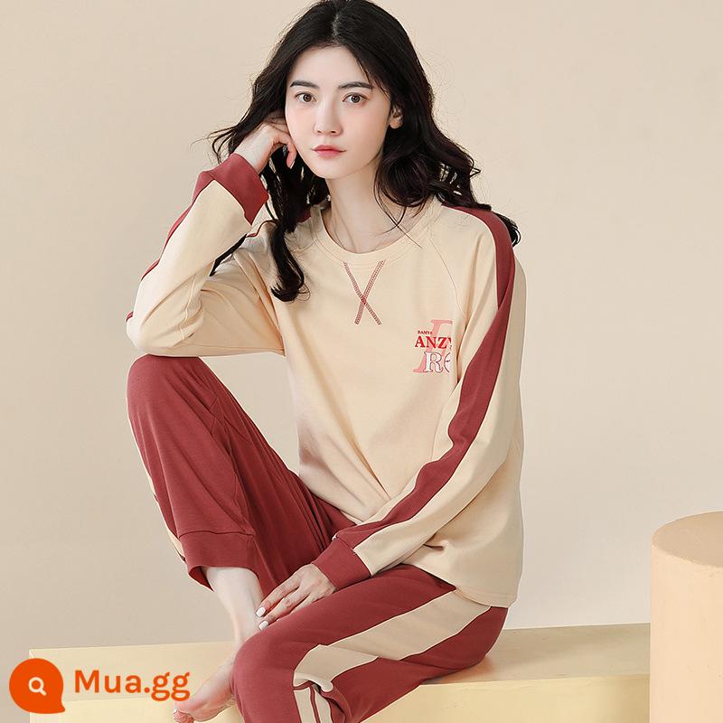 Pyjamas Bà 2022 Mới mùa thu mới Cotton Long Long Sleeves dễ thương Red Red Home Dịch vụ nhà mới có thể được mặc vào mùa đông - gừng