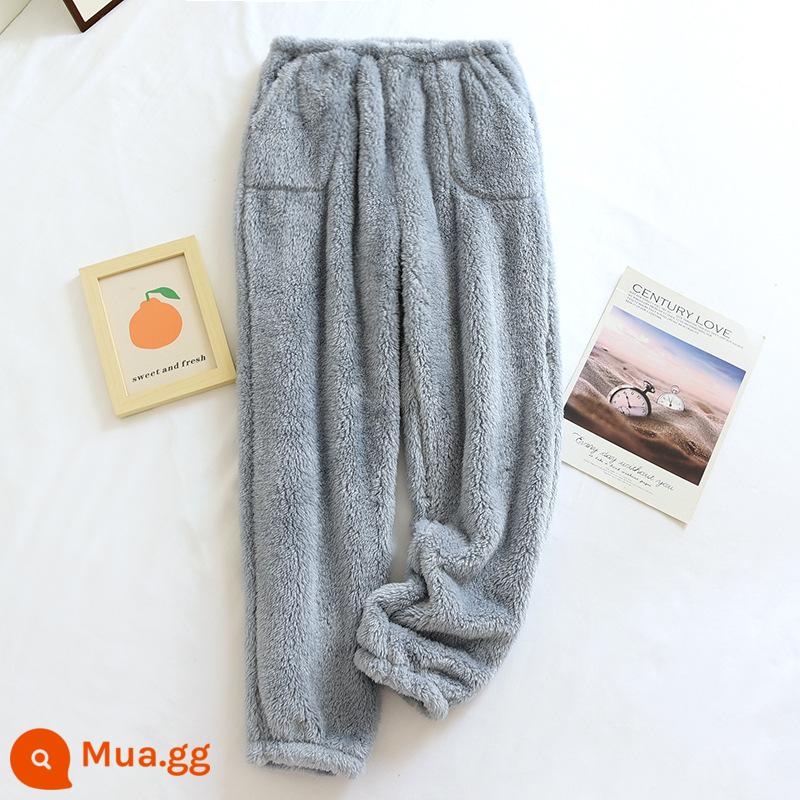 Pyjama của phụ nữ cộng với nhung dày san hô nhung quần phẳng có thể mặc quần dài mùa đông - Quần Pyjama Nhung - Xanh Dương Nữ LJ