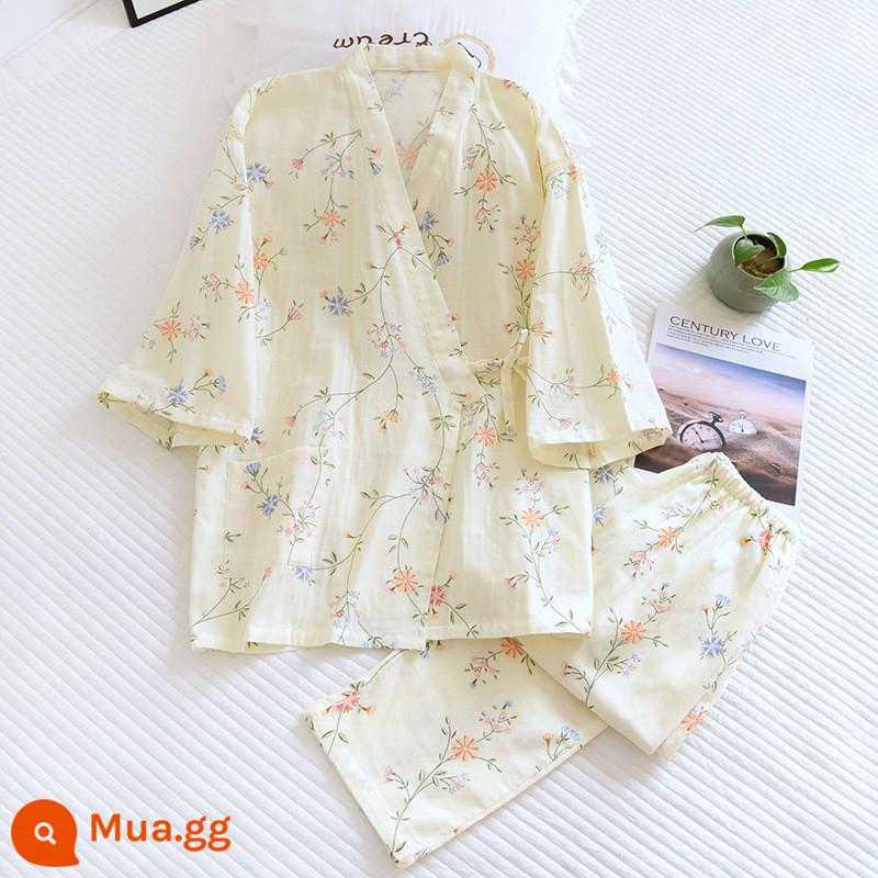 Nhật Bản tươi Kimono Pyjamas Nữ Mùa xuân và Autumn Air -Chiped Seven -Point Sleeve Cotton Garenze Beauty Home Sweat - hoa kimono