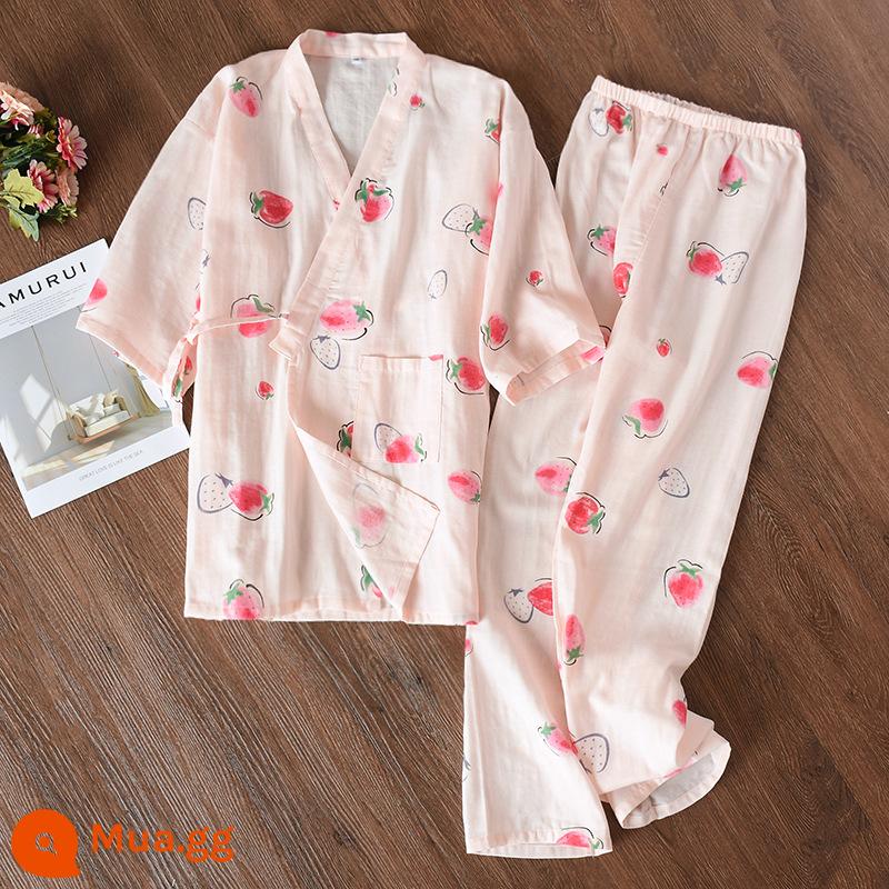 Nhật Bản tươi Kimono Pyjamas Nữ Mùa xuân và Autumn Air -Chiped Seven -Point Sleeve Cotton Garenze Beauty Home Sweat - Bộ kimono gạc màu hồng dâu