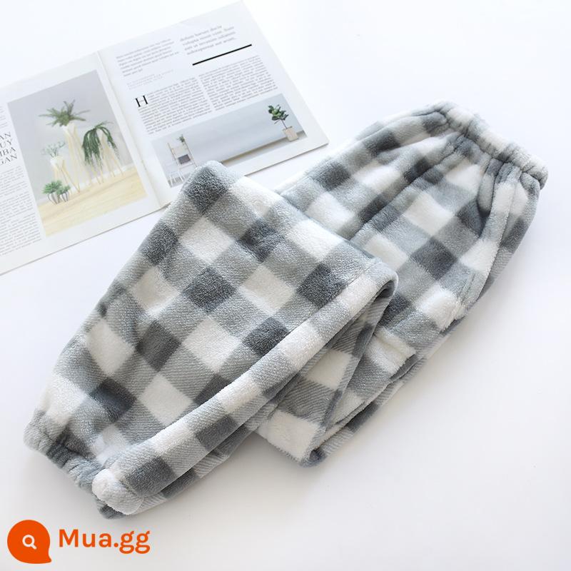 2022 Mới Rời Pyjama Quần Nữ Lười Thần Quần Người Yêu Dép Nỉ Giày Dày Ấm Nhà Quần Bó Chân - Kẻ sọc nam màu xám có còng