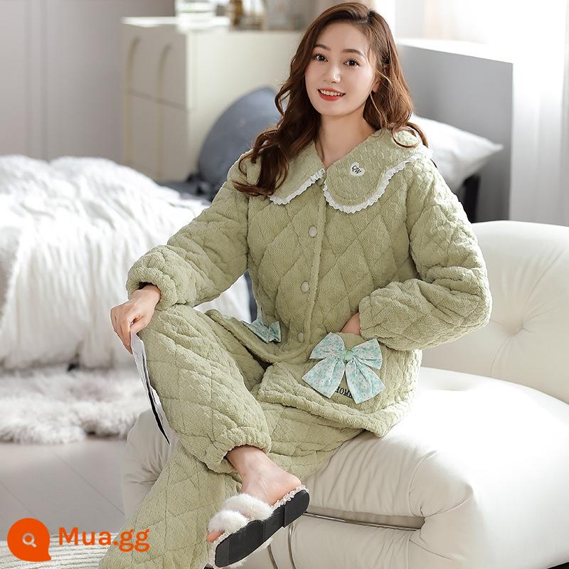 San Hô Trang Bộ Đồ Ngủ Nữ Mùa Đông Plus Nhung Dày 3 Lớp Cotton Phù Hợp Với Nữ 2022 Mới Ấm Nhà Quần Áo - Q9273#xanh tươi