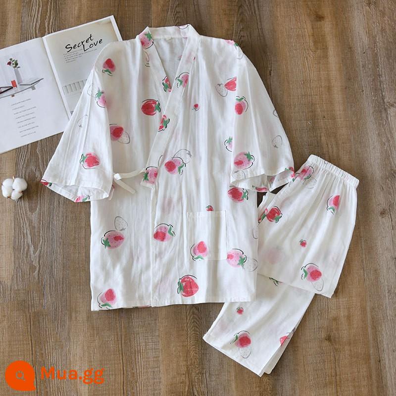 Nhật Bản tươi Kimono Pyjamas Nữ Mùa xuân và Autumn Air -Chiped Seven -Point Sleeve Cotton Garenze Beauty Home Sweat - Gạc phủ kimono dâu trắng