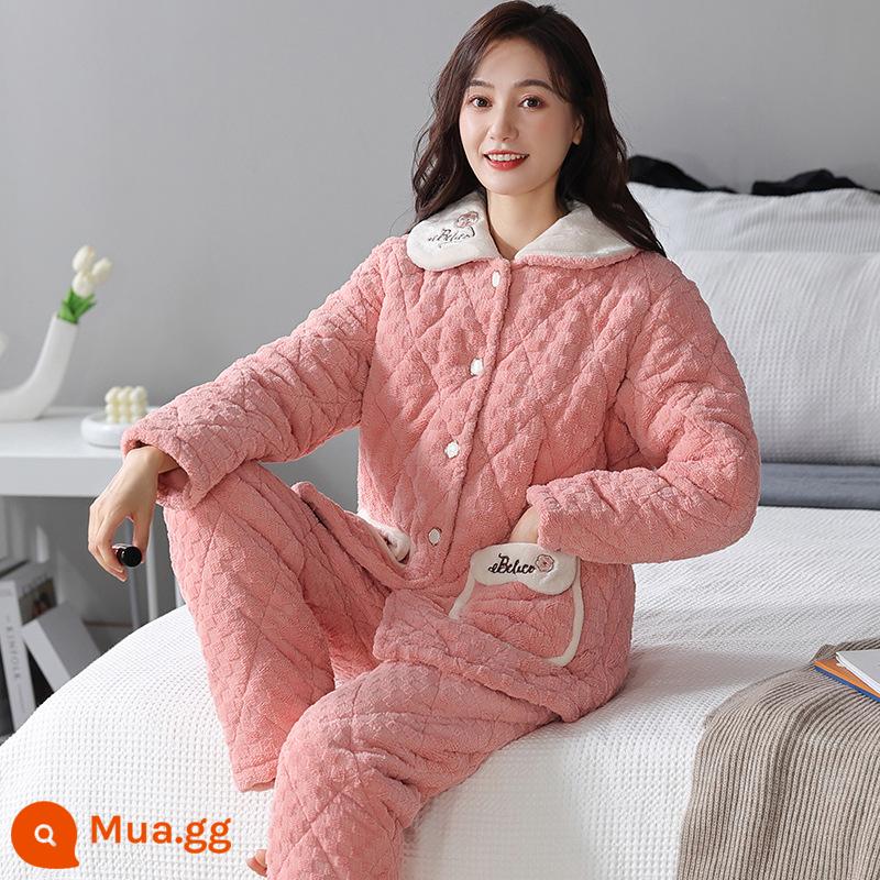 Pyjamas Winter's Winter Warm Fhamine ba -layer Cotton dày đặc và áo khoác Cotton Cotton Coral Velvet House Set - GZ182313