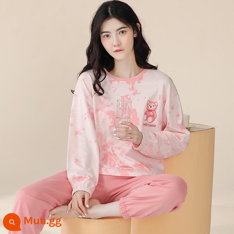 Pyjamas Bà 2022 Mới mùa thu mới Cotton Long Long Sleeves dễ thương Red Red Home Dịch vụ nhà mới có thể được mặc vào mùa đông - Khaki