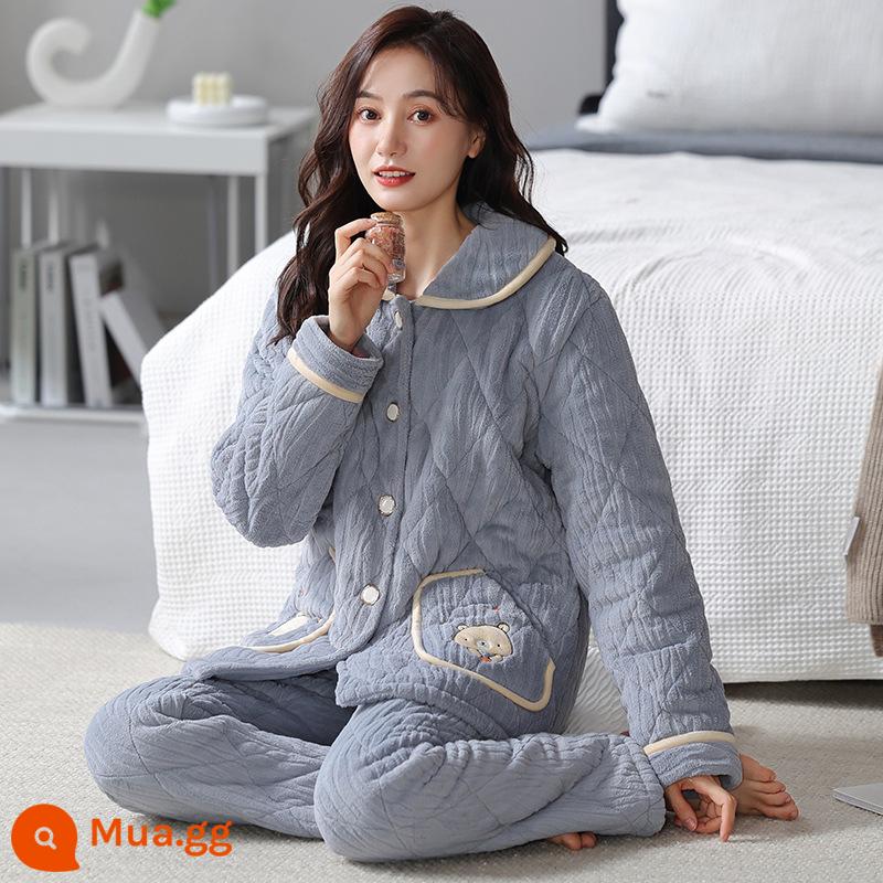 Pyjamas Winter's Winter Warm Fhamine ba -layer Cotton dày đặc và áo khoác Cotton Cotton Coral Velvet House Set - GZ182312