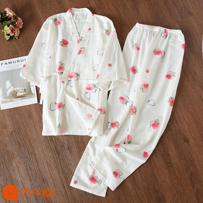 Nhật Bản tươi Kimono Pyjamas Nữ Mùa xuân và Autumn Air -Chiped Seven -Point Sleeve Cotton Garenze Beauty Home Sweat - Bộ kimono gạc dâu trắng