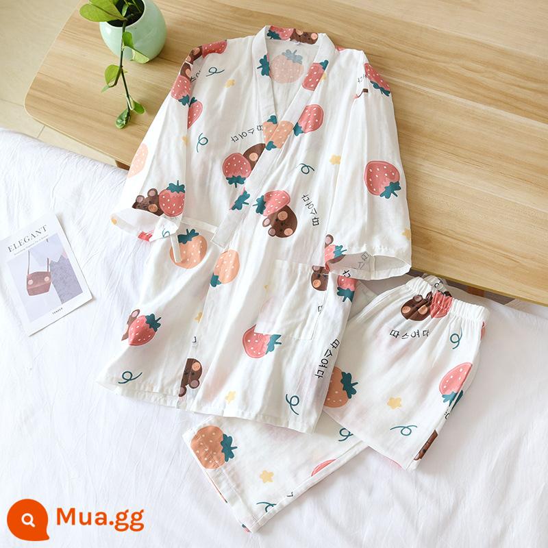 Nhật Bản tươi Kimono Pyjamas Nữ Mùa xuân và Autumn Air -Chiped Seven -Point Sleeve Cotton Garenze Beauty Home Sweat - gấu dâu trắng