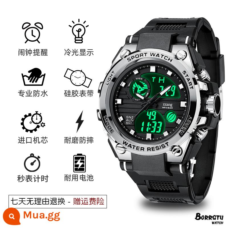 One Piece Seven Dragon Ball Watch Electronic School School School Young Thanh niên Xu hướng Cơ khí Đồng hồ Thể thao Không thấm nước - ★Được quản lý cửa hàng khuyên dùng★[Đen bạc] Bảo hành 5 năm dùng thử miễn phí