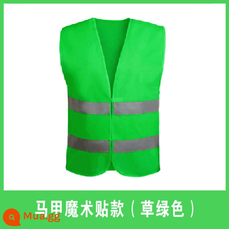 Áo vest an toàn phản quang Áo phản quang công trường xây dựng xe giao thông xây dựng túi em bé áo khoác vệ sinh áo liền quần tùy chỉnh - Áo vest kiểu Velcro (xanh cỏ)