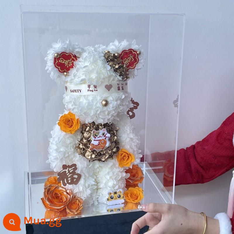 Món quà ngày lễ tình nhân màu đỏ ròng Nàng tiên cá Ji Yongsheng Flower Fluid Bạo lực gấu trang trí Hộp quà tặng cho bạn gái và sinh nhật của bạn gái - Mẫu cao cấp Ping An Xile Violent Bear mẫu bạch kim size 30*22*42CM