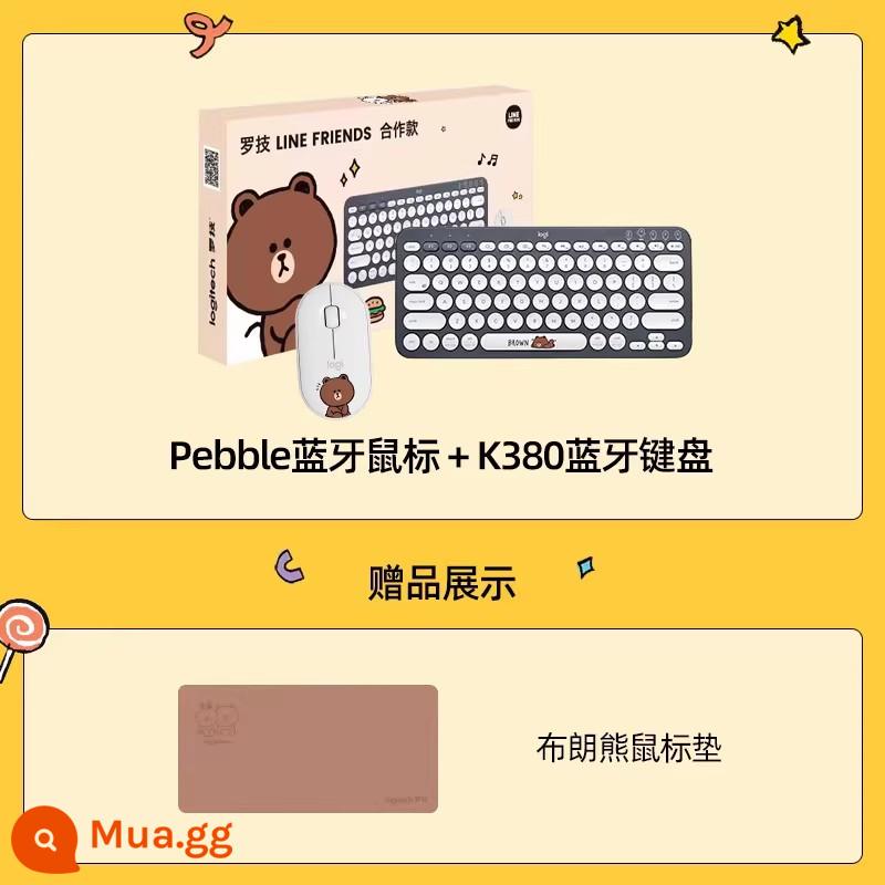 Logitech Line Friends đồng thương hiệu CP hộp quà tặng Bàn phím K380 Bộ chuột PEBBLE hình cô gái dễ thương di động - Hộp quà CP mới Gấu Nâu