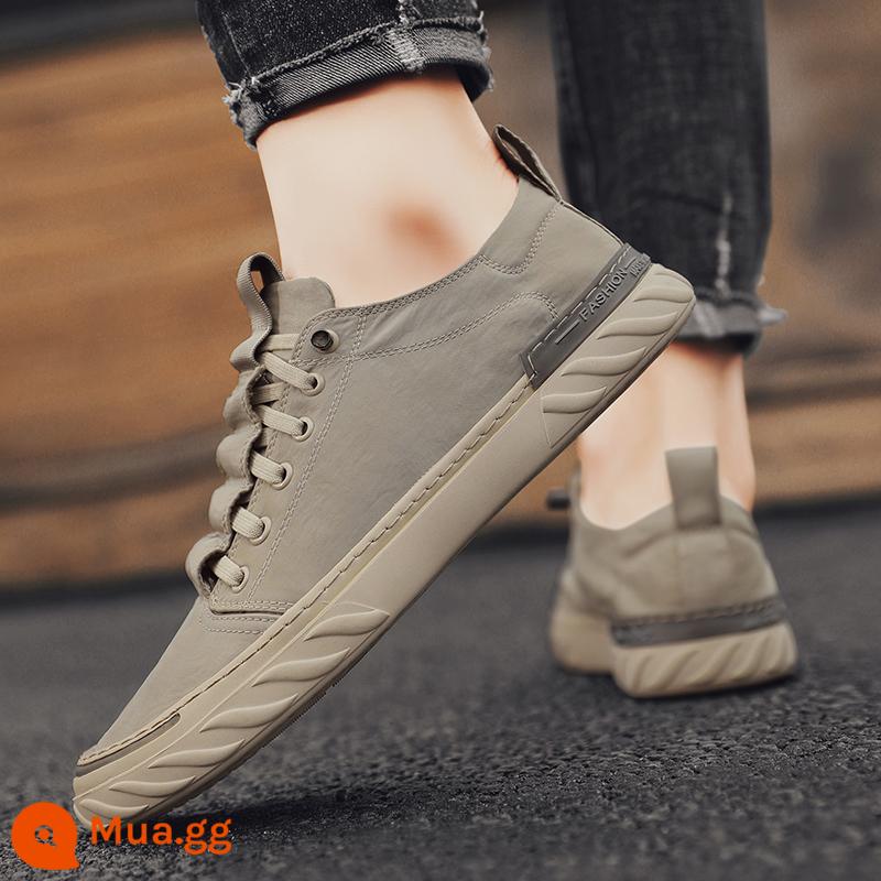 Băng Lụa Nam 2023 Mùa Hè Mới Thoáng Khí Cổ Bắc Kinh Giày Vải Nam Slip-On Thể Thao Giày Vải - Khaki (hình chính)