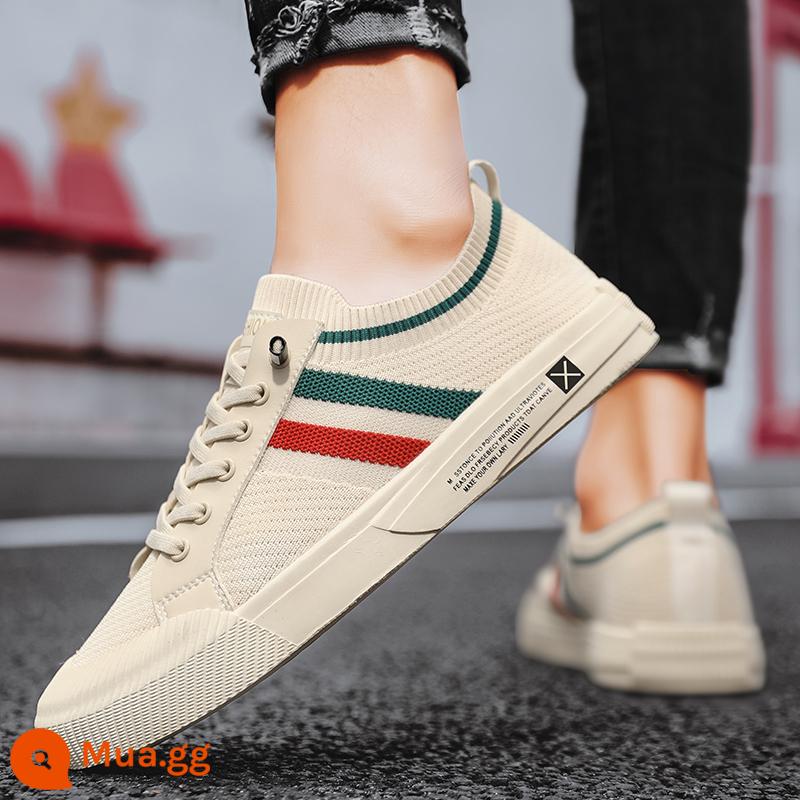 Giày Slip-On Nam Mùa Hè Thoáng Khí Mỏng Làm Việc Giày Vải Bay Dệt Giày Nam Thể Thao Phẳng giày Chống Trơn Trượt - Màu be (phong cách giản dị)