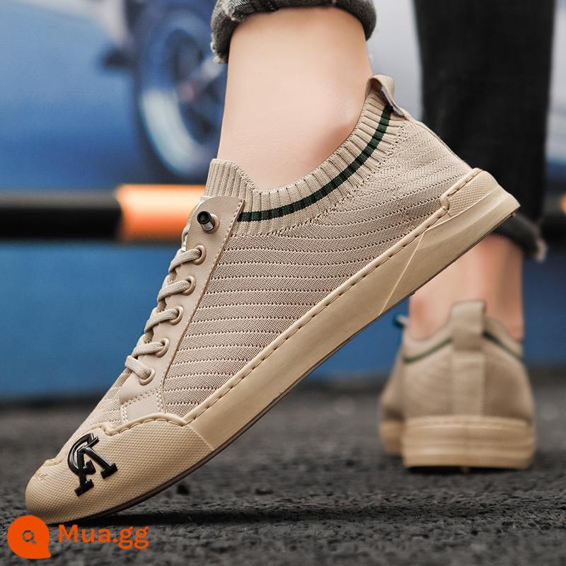 Giày Slip-On Nam Mùa Hè Thoáng Khí Mỏng Làm Việc Giày Vải Bay Dệt Giày Nam Thể Thao Phẳng giày Chống Trơn Trượt - Kaki (phong cách trẻ trung)