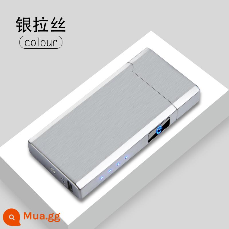 Langsheng Thép Âm Thanh Bật Lửa Điện Tử Sáng Tạo Chống Gió Sạc USB Cá Tính Gửi Bạn Trai Vòng Cung Tùy Chỉnh Bật Lửa Thuốc Lá - Bạc chải (khắc miễn phí)