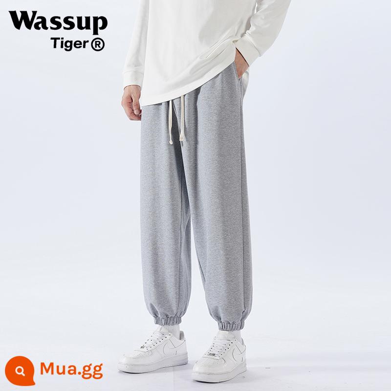 Wassup Mùa Thu Đông Mới Nhung Xám Thể Thao Chất Cotton Dày Quần Nam Ống Rộng Ống Rộng Đa Năng Quần Dài Thường Ngày - 188 màu xám [kiểu đóng chân]