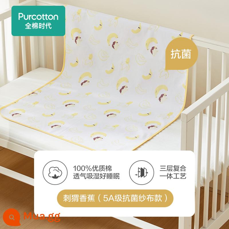 [Kháng khuẩn lớp 5A] Cotton Era 100% Cotton Tấm lót chống hăm tã Tấm lót giường cho bé không thấm nước và có thể giặt được - Chuối Nhím [Gạc Kháng Khuẩn]