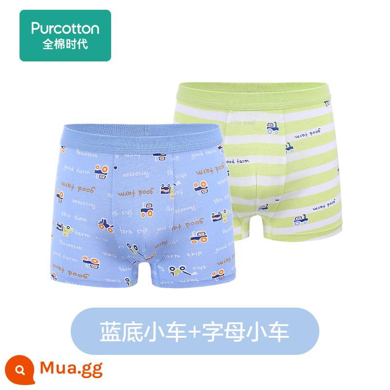 Cotton Thời Đại Quần Lót Boxer Bé Trai Quần Lót Trẻ Em Nam Cotton Cho Bé Boxer Nam Mới 2 Gói - [Boy's Boxer] Xe đáy xanh + Xe chữ