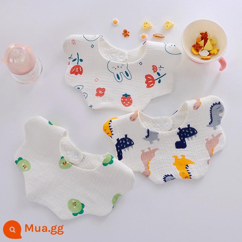 Yếm ăn nước bọt cho bé Yếm cotton nguyên chất chống thấm nước Yếm ăn bỏ túi nam trẻ sơ sinh xoay 360 độ chống khạc sữa - Thỏ dâu + Rồng bay xanh + Gạc khủng long lớn không thấm nước