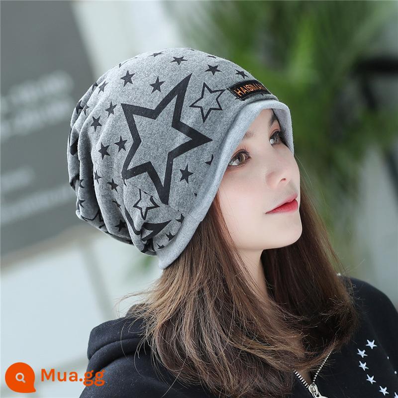 Ngoài Trời Mùa Thu Và Mùa Đông Ấm Cổ Khăn Magic Turban Bảo Vệ Mặt Cổ Tay Nam Nữ Bảo Vệ Cổ Dày Khăn Chui Đầu mũ Cotton - Ngôi sao năm cánh màu xám đậm