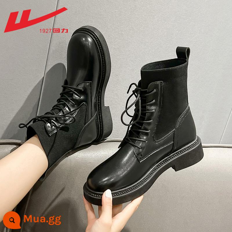 Hui Martin Boots Mô hình phụ nữ 2022 Mùa xuân và Mùa thu và Mùa đông dày Đế dày cộng với Boots Velvet Women Style Style Single - Mẫu nâng cấp [lót một lớp] bốt tất thun đen 0559