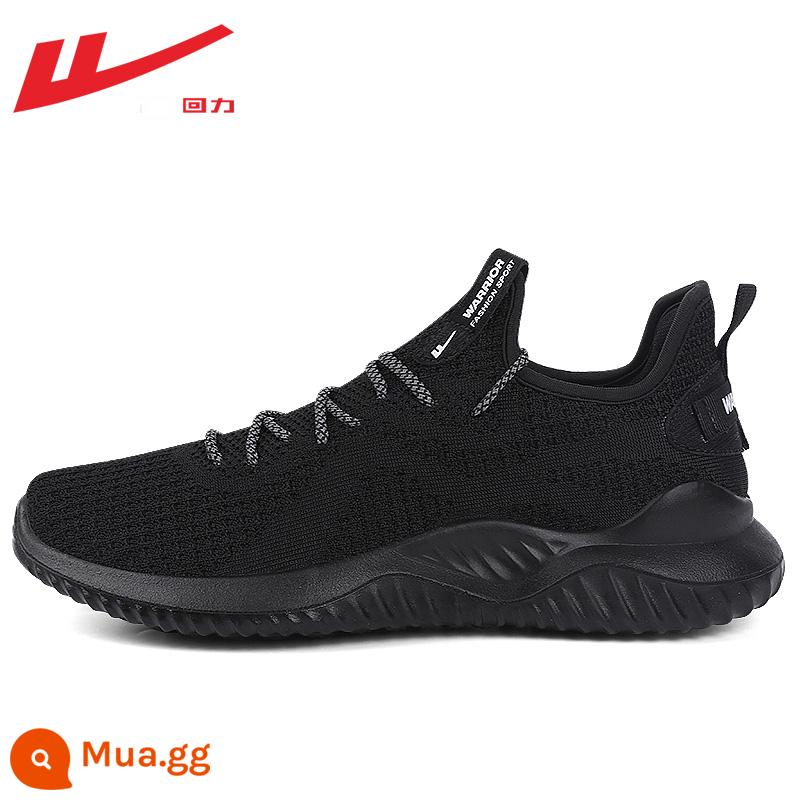 Giày nam trở về mùa hè. Giày da đen thoáng khí - Phong cách thể thao thoáng khí Flyknit-Đen