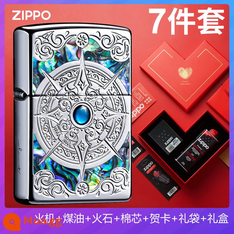 Bật lửa zippo chính hãng vỏ la bàn đá may mắn tặng bạn trai bật lửa Zibao chữ custom chính hãng - La Bàn May Mắn [Bộ 7 Hộp Quà Tình Yêu] Chính Hãng