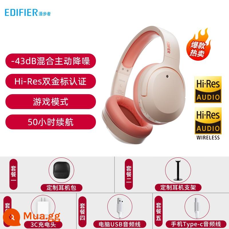 Edifier W820NB nhãn vàng đôi Tai nghe Bluetooth gắn trên đầu máy tính giảm tiếng ồn chủ động không dây kèm tai nghe thể thao - Cam rực rỡ [Nhãn vàng kép]