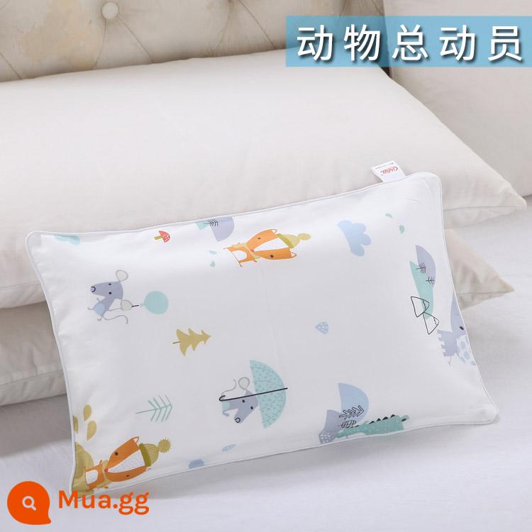 Nguyên chất cotton trẻ em Áo gối hoạt hình cotton cho bé học sinh mẫu giáo dây kéo áo gối nam nữ vỏ gối nhỏ dễ thương - câu chuyện động vật kaki