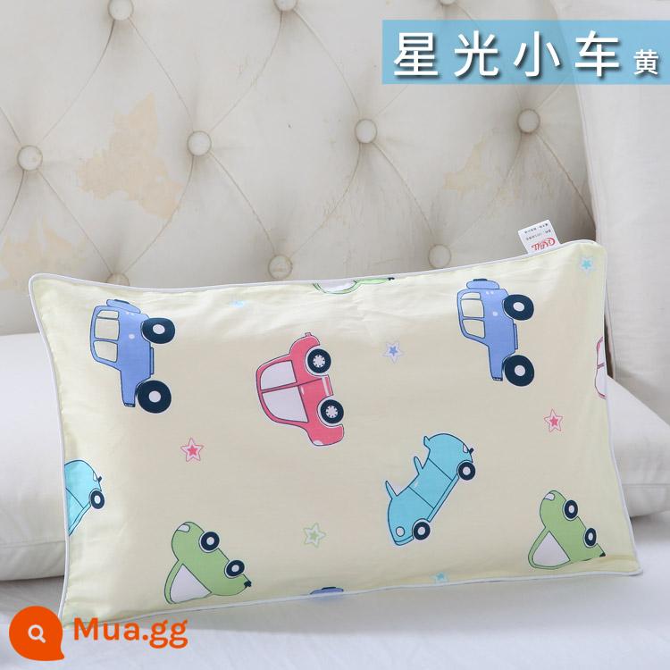 Nguyên chất cotton trẻ em Áo gối hoạt hình cotton cho bé học sinh mẫu giáo dây kéo áo gối nam nữ vỏ gối nhỏ dễ thương - Xe Ánh Sao Đen Màu Vàng