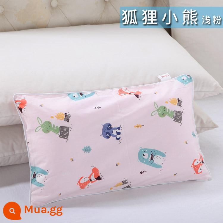 Nguyên chất cotton trẻ em Áo gối hoạt hình cotton cho bé học sinh mẫu giáo dây kéo áo gối nam nữ vỏ gối nhỏ dễ thương - Gấu cáo vàng hồng nhạt