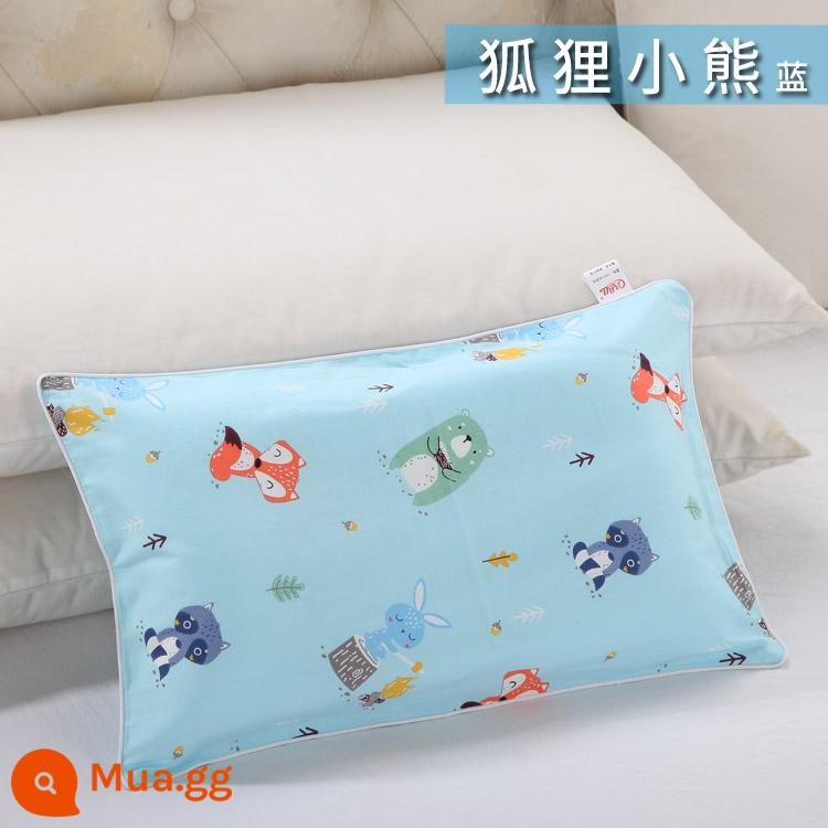 Nguyên chất cotton trẻ em Áo gối hoạt hình cotton cho bé học sinh mẫu giáo dây kéo áo gối nam nữ vỏ gối nhỏ dễ thương - Gấu cáo vàng chanh xanh