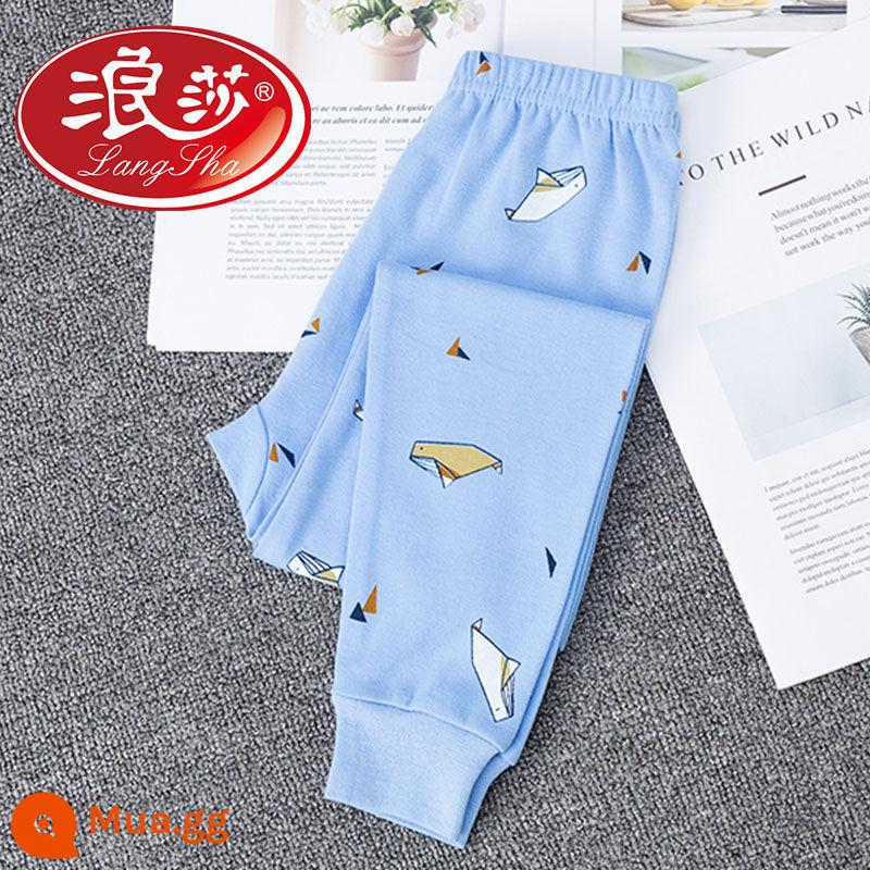 Langsha quần cotton nguyên chất vệ sinh bé trai mặc bên trong hộ gia đình trẻ em quần đơn ấm vừa và lớn quần len cotton cho trẻ em quần pyjama bé trai - trời xanh