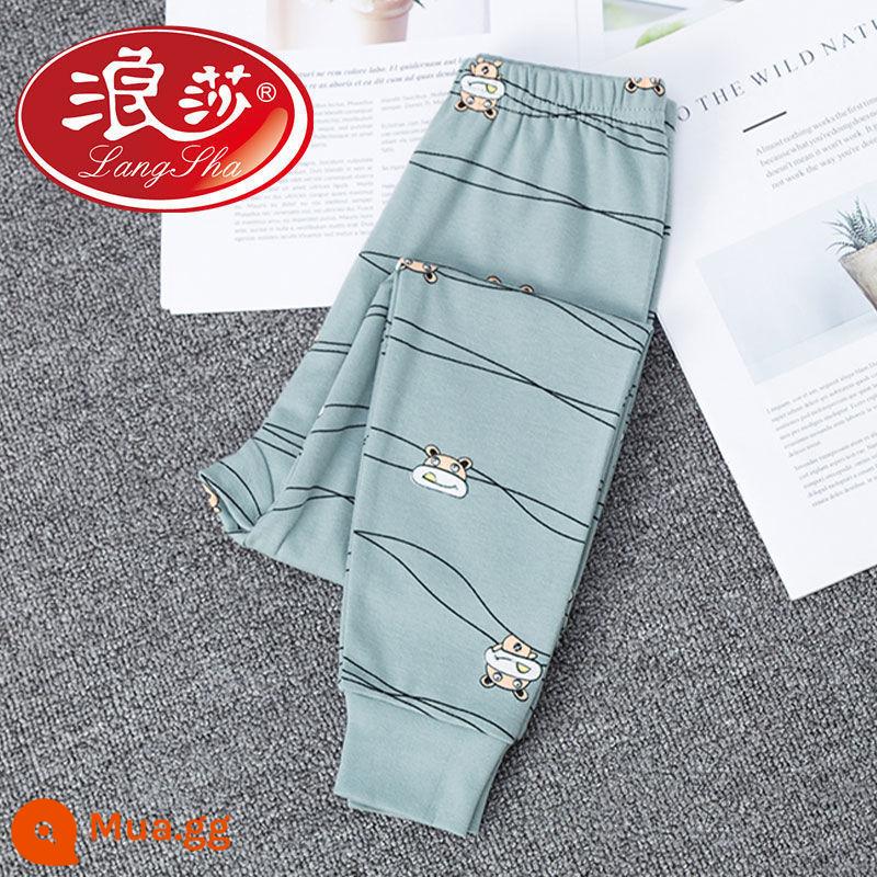 Langsha quần cotton nguyên chất vệ sinh bé trai mặc bên trong hộ gia đình trẻ em quần đơn ấm vừa và lớn quần len cotton cho trẻ em quần pyjama bé trai - Quân đội xanh