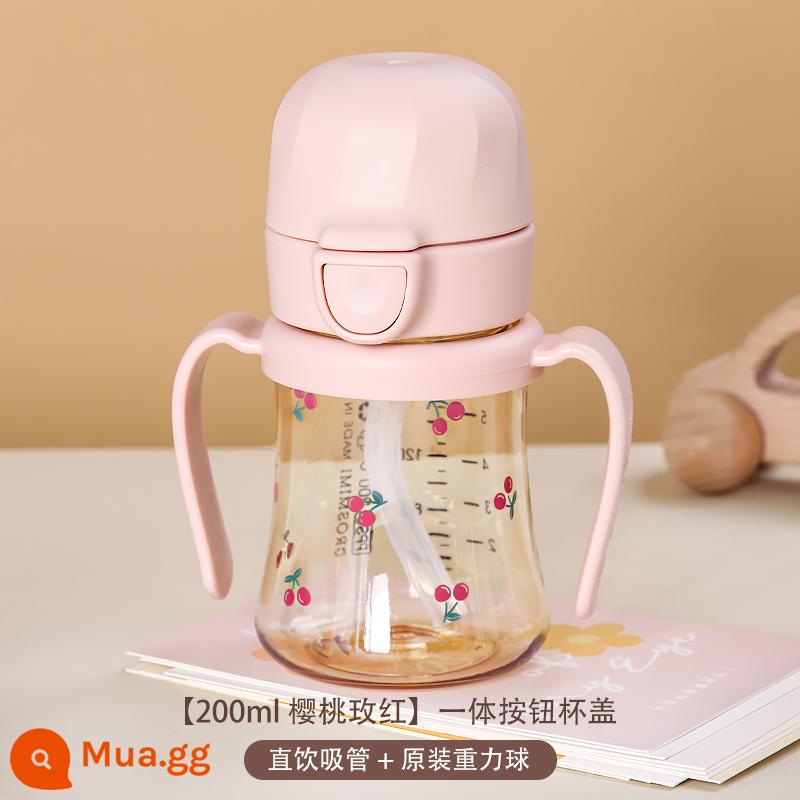 Cốc uống nước có ống hút Grosmimi baby cho bé trên 1 tuổi tập uống nước cốc tập uống bình sữa - Phong cách mới [với bóng trọng lực nguyên bản] Cherry ♥ Rose Red 200ml