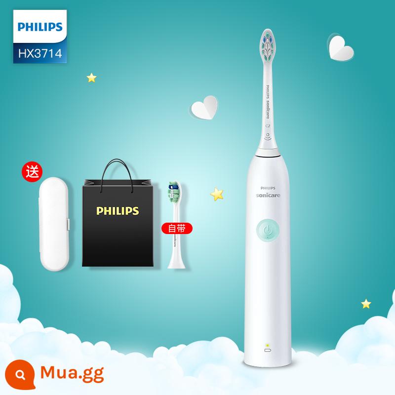 Bàn chải đánh răng điện Philips mũm mĩm cặp đôi bộ lông mềm tự động rung âm người lớn chính hãng HX3714 - HX3714 xanh bạc hà