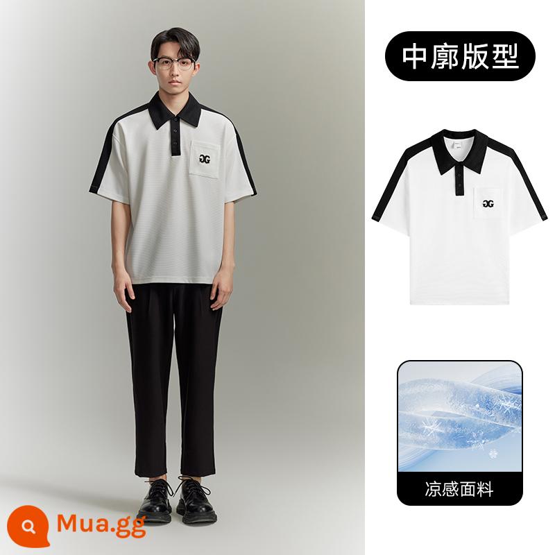 GXG nam màu tương phản ngắn tay lụa băng T-shirt nam không áp lực Áo POLO triều thương hiệu hàng đầu mùa hè 2023 sản phẩm mới - Màu trắng.(Kết cấu)