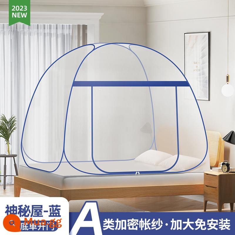 Màn chống muỗi yurt home không cần lắp đặt có thể gập lại có thể giặt được chống rơi trẻ em giường thả trẻ em 2022 mới - Cửa đơn màu xanh bí ẩn hạng A [Lều hạng A + không gian phụ + đáy]