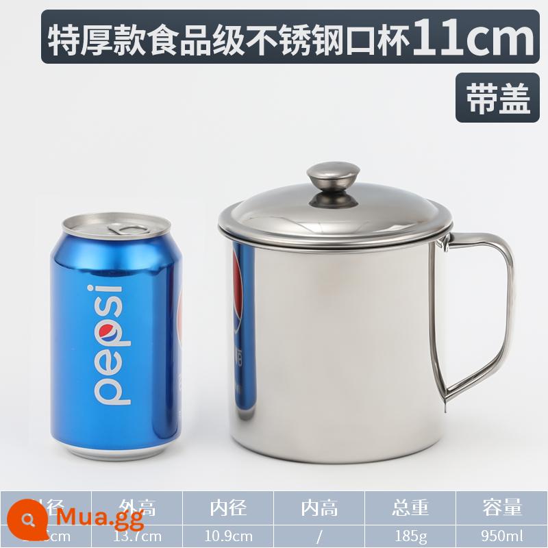 Miệng cốc thép không gỉ 304 bình trà có tay cầm hộ gia đình cốc sắt nước uống trẻ em mẫu giáo cốc nước nhỏ có nắp đậy - Cốc không từ tính dùng cho thực phẩm cực dày-11cm [có nắp]